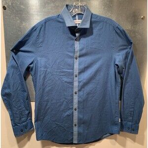 Calvin Klein Diamond/Dots Geometric Pattern Blue 100% Cotton Long Sleeve S Shirt